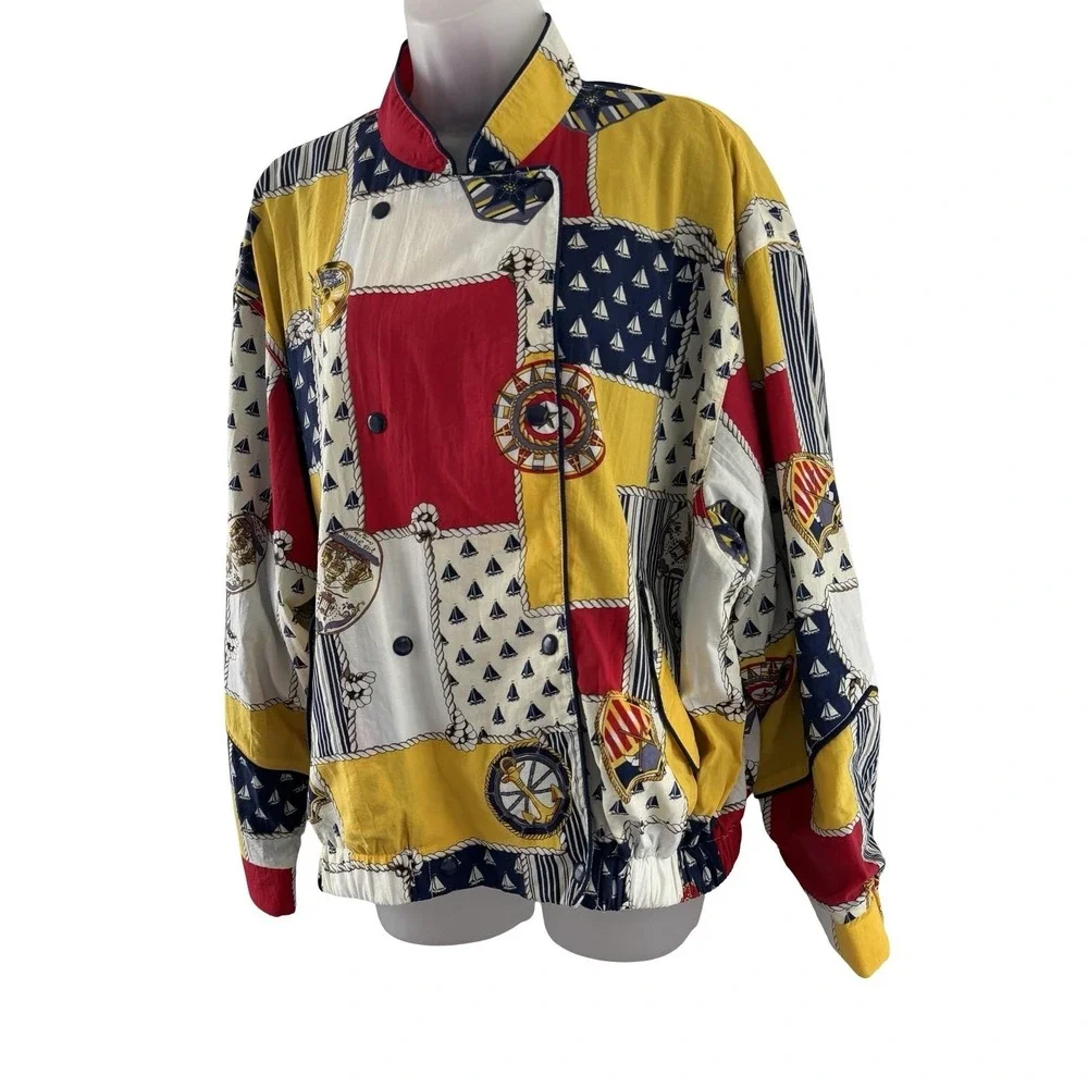 Vintage Liz Sport Jacket Womens XL Nautical Sailboat Windbreaker 80s Yacht Club - Picture 2 of 16